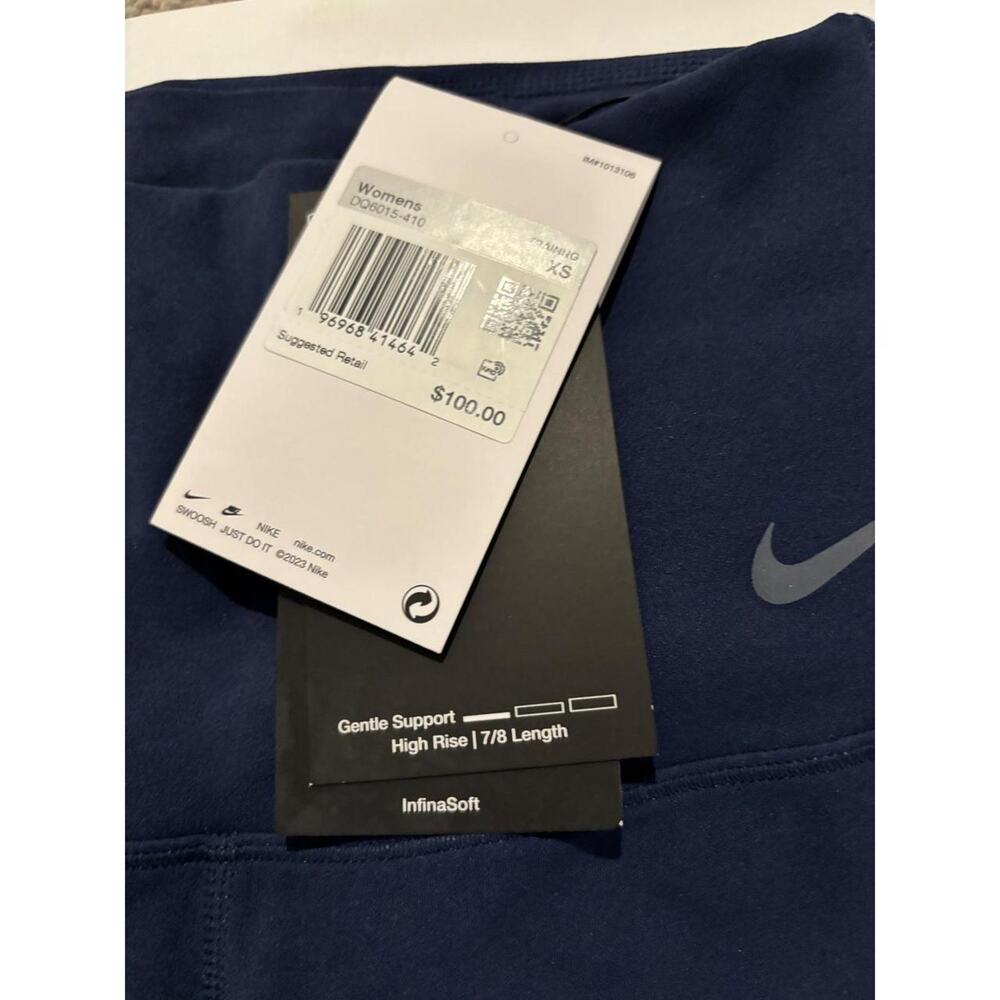 Nike Dri Fit Womens Training High Rise‎ 7/8 Length Leggings Navy XS - Picture 3 of 5